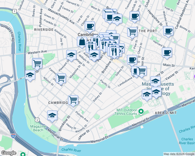 map of restaurants, bars, coffee shops, grocery stores, and more near 15 Lopez Street in Cambridge