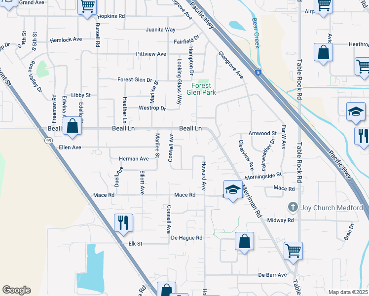 map of restaurants, bars, coffee shops, grocery stores, and more near 3074 Starwood Court in Medford