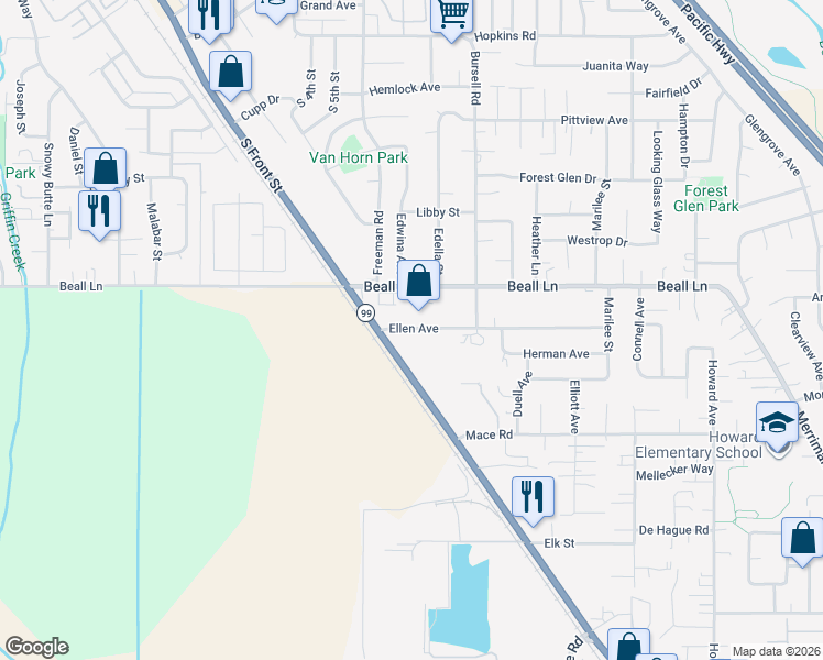 map of restaurants, bars, coffee shops, grocery stores, and more near 1119 Ellen Avenue in Medford