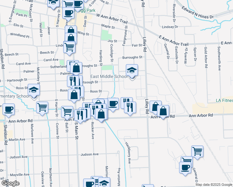 map of restaurants, bars, coffee shops, grocery stores, and more near 501 Byron Street in Plymouth