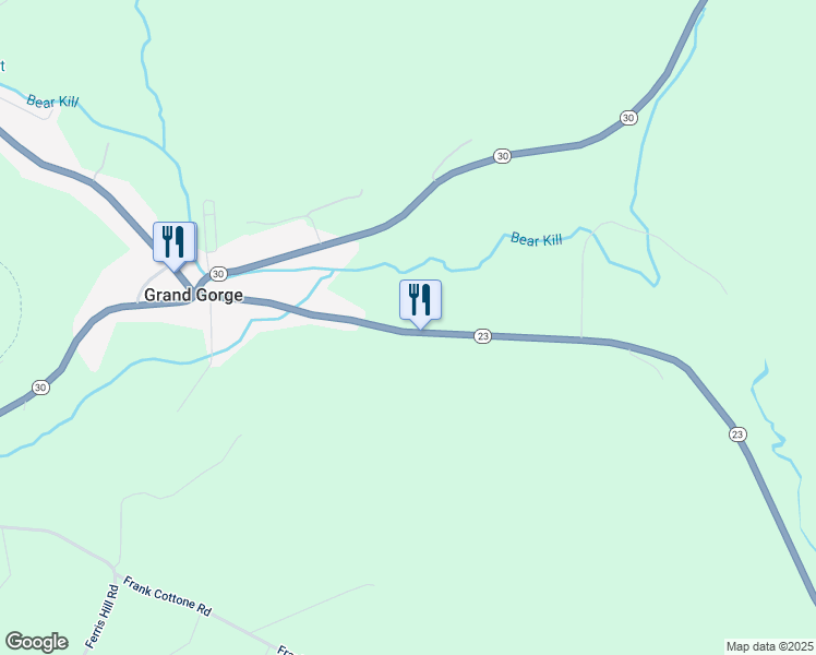map of restaurants, bars, coffee shops, grocery stores, and more near 37653 New York 23 in Grand Gorge