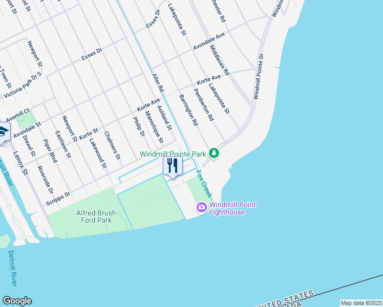 map of restaurants, bars, coffee shops, grocery stores, and more near 14818 Harbor Island Street in Detroit