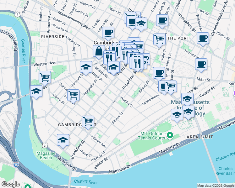 map of restaurants, bars, coffee shops, grocery stores, and more near 15 Lopez Street in Cambridge