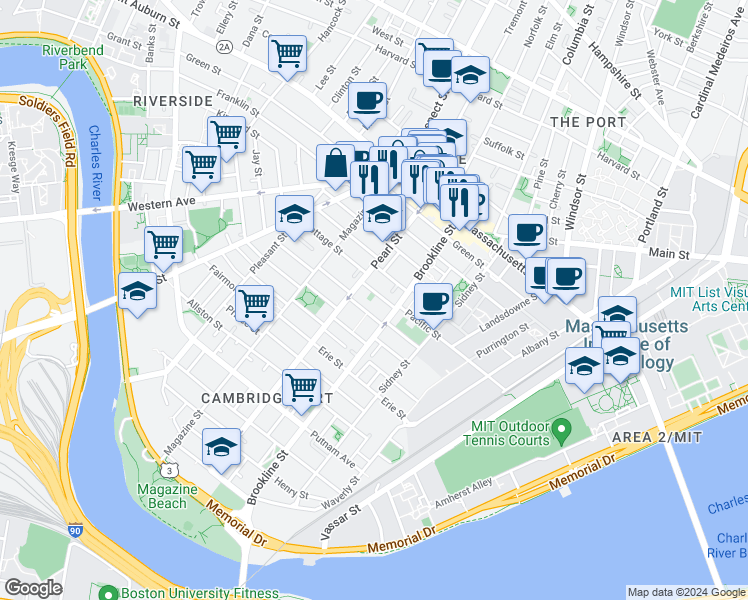 map of restaurants, bars, coffee shops, grocery stores, and more near 15 Lopez Street in Cambridge