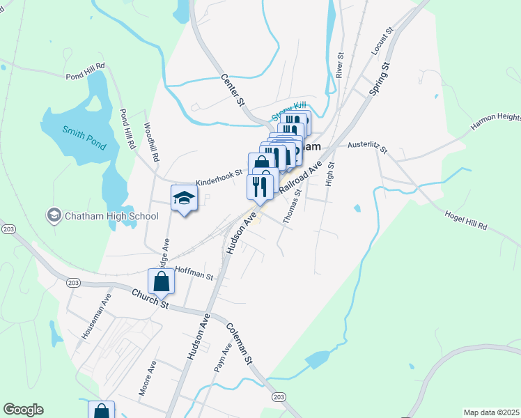 map of restaurants, bars, coffee shops, grocery stores, and more near 11 Hudson Avenue in Chatham