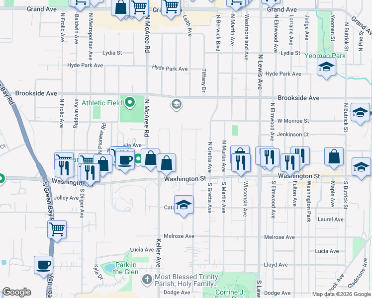 map of restaurants, bars, coffee shops, grocery stores, and more near 41 North Sumac Avenue in Waukegan