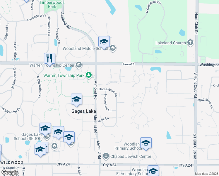 map of restaurants, bars, coffee shops, grocery stores, and more near 34317 Homestead Road in Gurnee