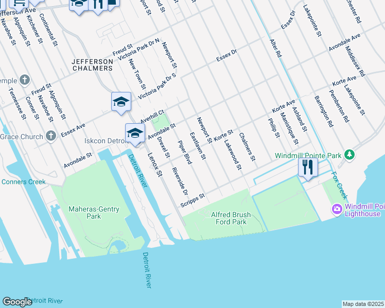 map of restaurants, bars, coffee shops, grocery stores, and more near 13903 Korte Street in Detroit