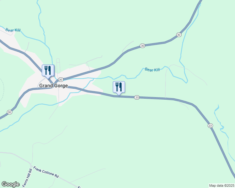 map of restaurants, bars, coffee shops, grocery stores, and more near 37653 New York 23 in Grand Gorge