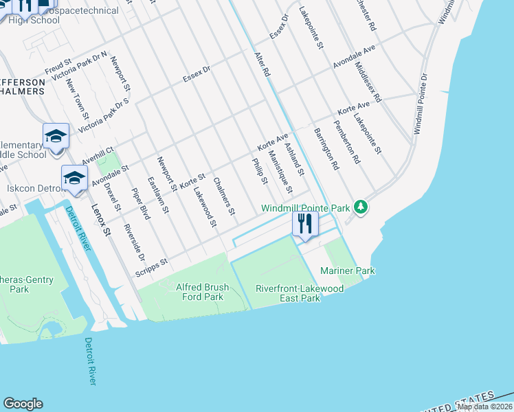 map of restaurants, bars, coffee shops, grocery stores, and more near 212 Marlborough Street in Detroit