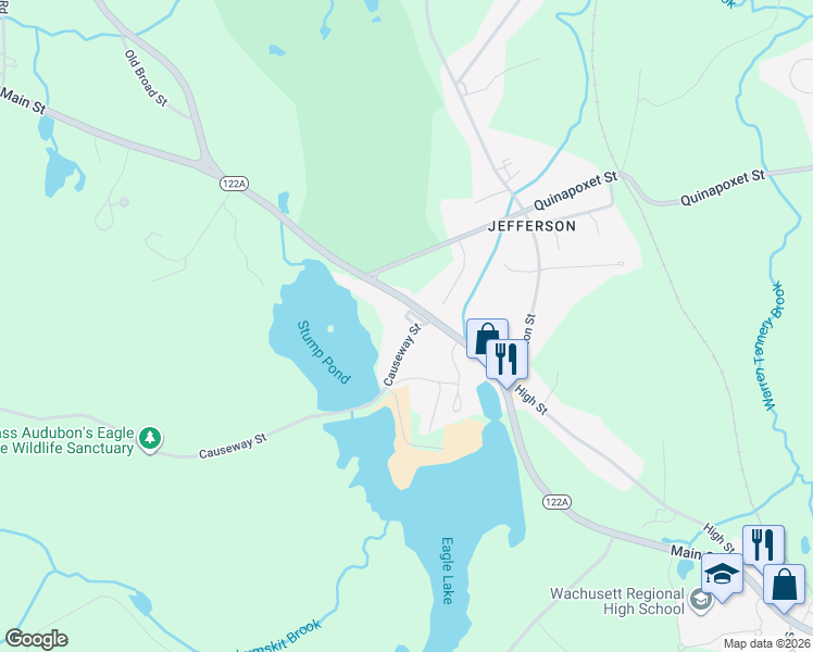 map of restaurants, bars, coffee shops, grocery stores, and more near 15 Causeway Street in Holden