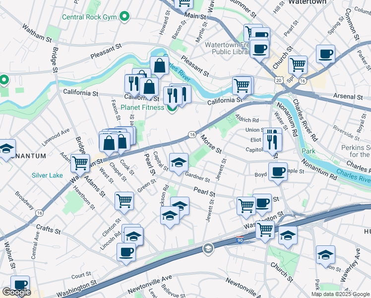 map of restaurants, bars, coffee shops, grocery stores, and more near 20 Theurer Park in Watertown