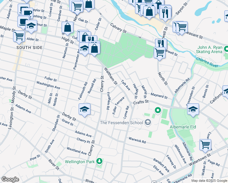 map of restaurants, bars, coffee shops, grocery stores, and more near in Newton