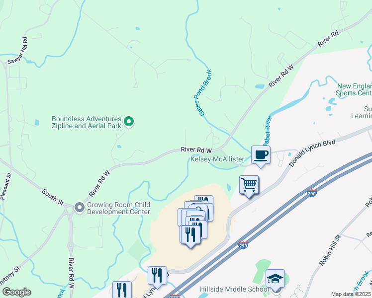 map of restaurants, bars, coffee shops, grocery stores, and more near 168 River Road West in Berlin