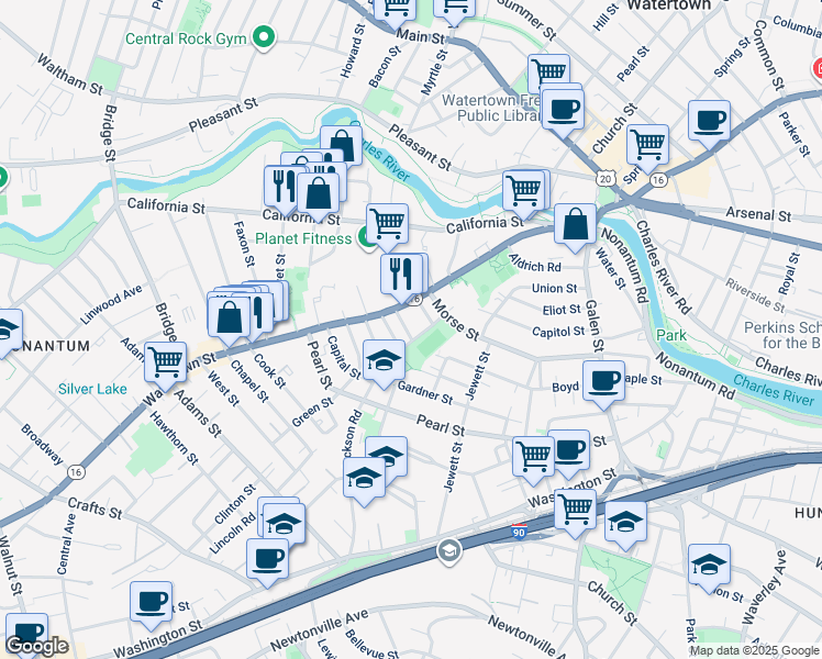 map of restaurants, bars, coffee shops, grocery stores, and more near 20 Theurer Park in Watertown