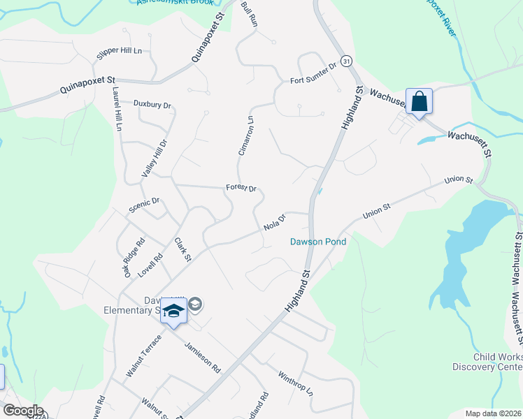 map of restaurants, bars, coffee shops, grocery stores, and more near 27 Forest Drive in Holden
