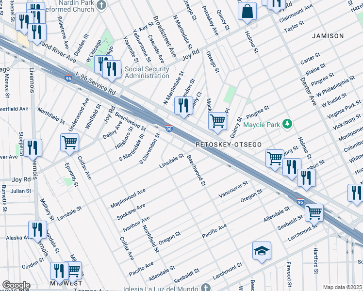 map of restaurants, bars, coffee shops, grocery stores, and more near 4904 Edmonton Street in Detroit