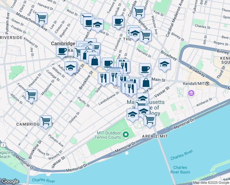 map of restaurants, bars, coffee shops, grocery stores, and more near 7 Green Street in Cambridge