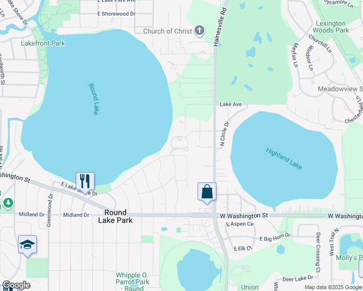 map of restaurants, bars, coffee shops, grocery stores, and more near 838 Waterview Drive in Round Lake Park