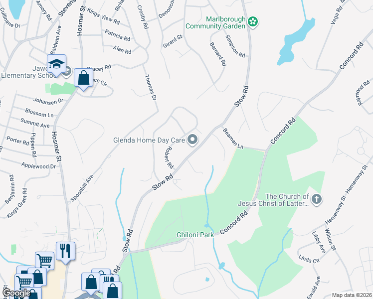 map of restaurants, bars, coffee shops, grocery stores, and more near 238 Stow Road in Marlborough