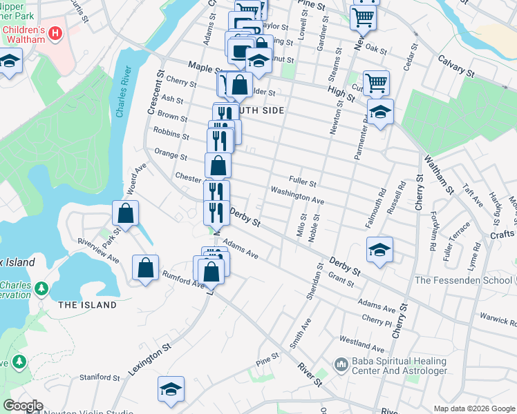 map of restaurants, bars, coffee shops, grocery stores, and more near 255 Lowell Street in Waltham