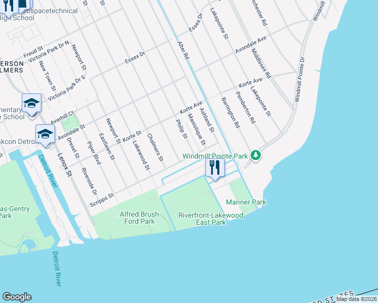 map of restaurants, bars, coffee shops, grocery stores, and more near 212 Marlborough Street in Detroit