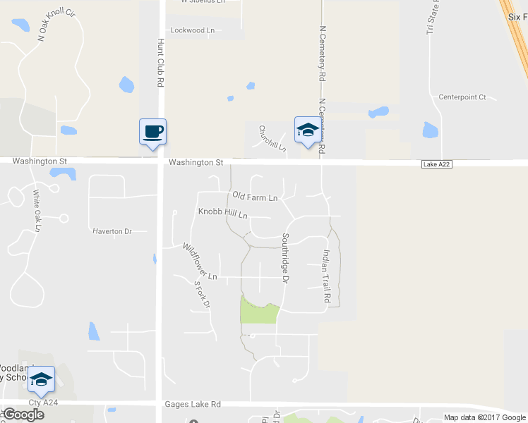 map of restaurants, bars, coffee shops, grocery stores, and more near 132 Knobb Hill Lane in Gurnee