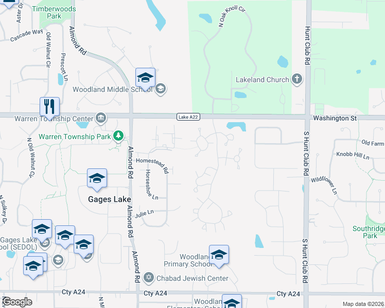 map of restaurants, bars, coffee shops, grocery stores, and more near 17475 Chestnut Lane in Gurnee