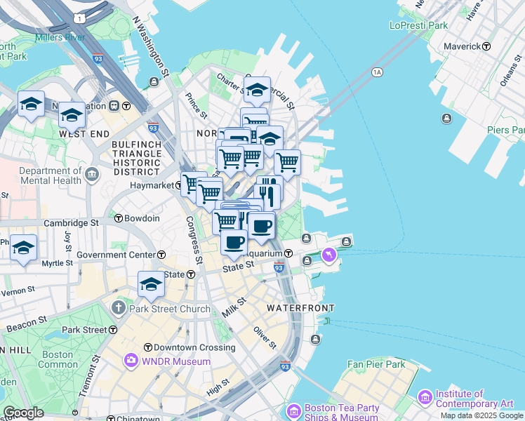 map of restaurants, bars, coffee shops, grocery stores, and more near 47 Fulton Street in Boston