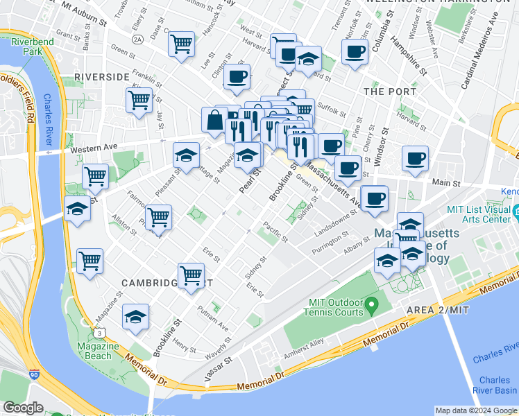 map of restaurants, bars, coffee shops, grocery stores, and more near 15 Lopez Street in Cambridge