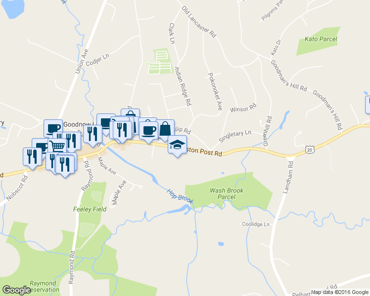 map of restaurants, bars, coffee shops, grocery stores, and more near 307 Boston Post Road in Sudbury