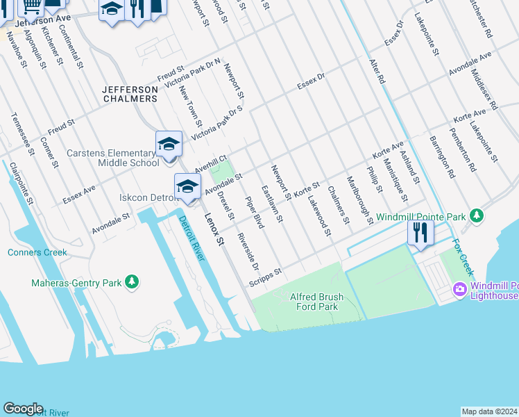 map of restaurants, bars, coffee shops, grocery stores, and more near 13903 Korte Street in Detroit