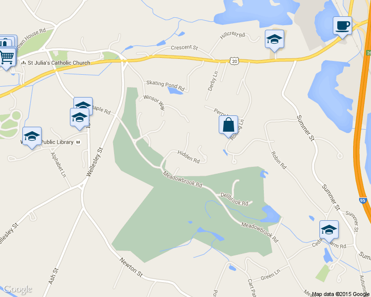 map of restaurants, bars, coffee shops, grocery stores, and more near 6 Dogwood Road in Weston