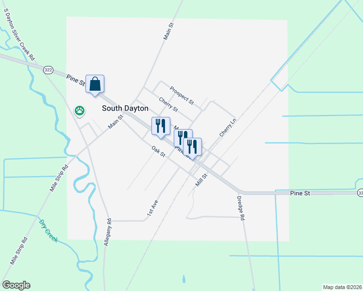 map of restaurants, bars, coffee shops, grocery stores, and more near 222 Pine Street in South Dayton