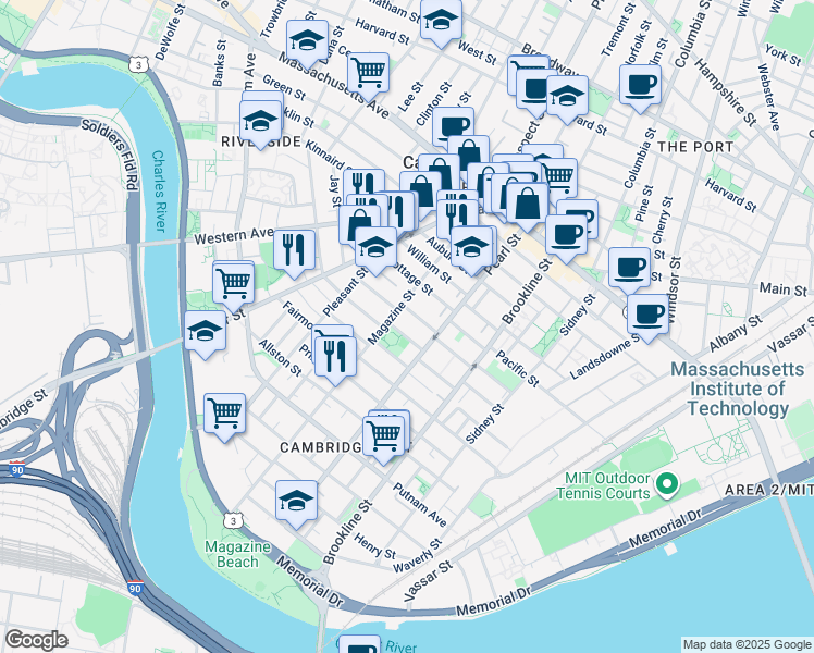 map of restaurants, bars, coffee shops, grocery stores, and more near 29 Lawrence Street in Cambridge
