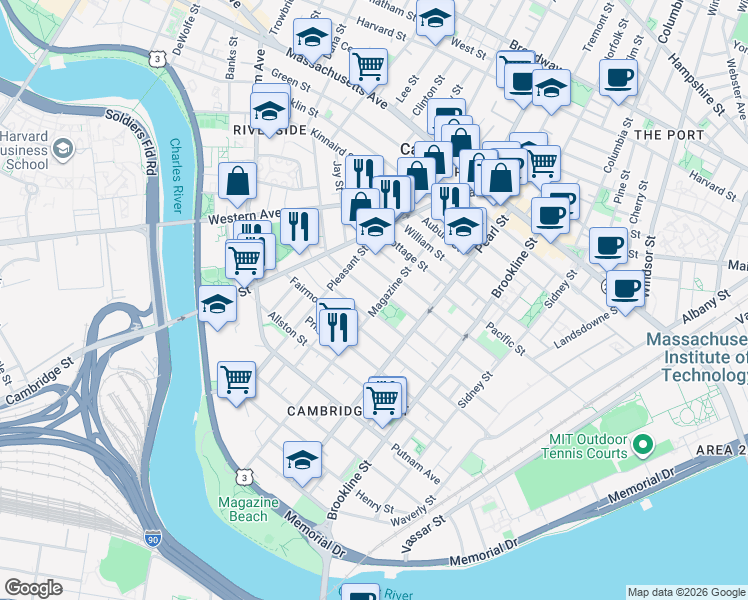 map of restaurants, bars, coffee shops, grocery stores, and more near in Cambridge