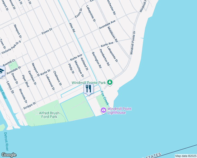 map of restaurants, bars, coffee shops, grocery stores, and more near 14818 Harbor Island Street in Detroit