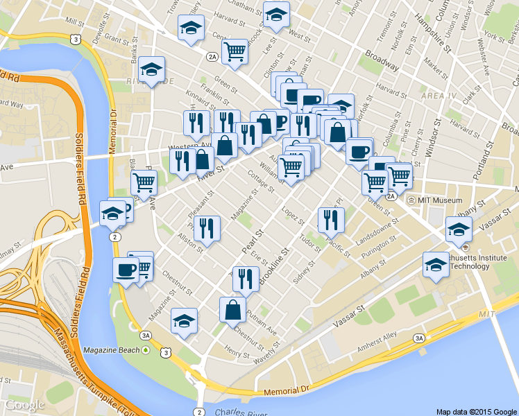 map of restaurants, bars, coffee shops, grocery stores, and more near 29 Lawrence Street in Cambridge