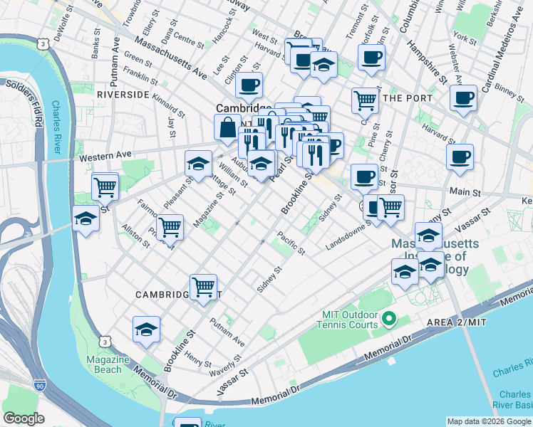 map of restaurants, bars, coffee shops, grocery stores, and more near 15 Lopez Street in Cambridge