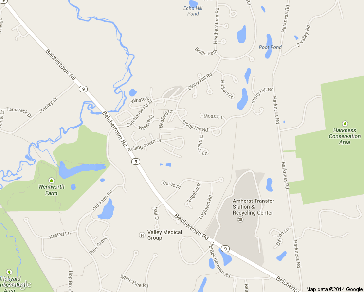 map of restaurants, bars, coffee shops, grocery stores, and more near 65 Rolling Green Dr in Amherst