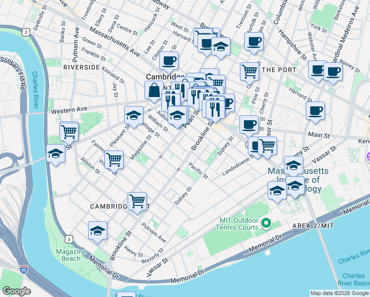 map of restaurants, bars, coffee shops, grocery stores, and more near 15 Lopez Street in Cambridge