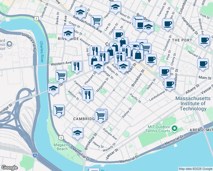map of restaurants, bars, coffee shops, grocery stores, and more near 29 Lawrence Street in Cambridge
