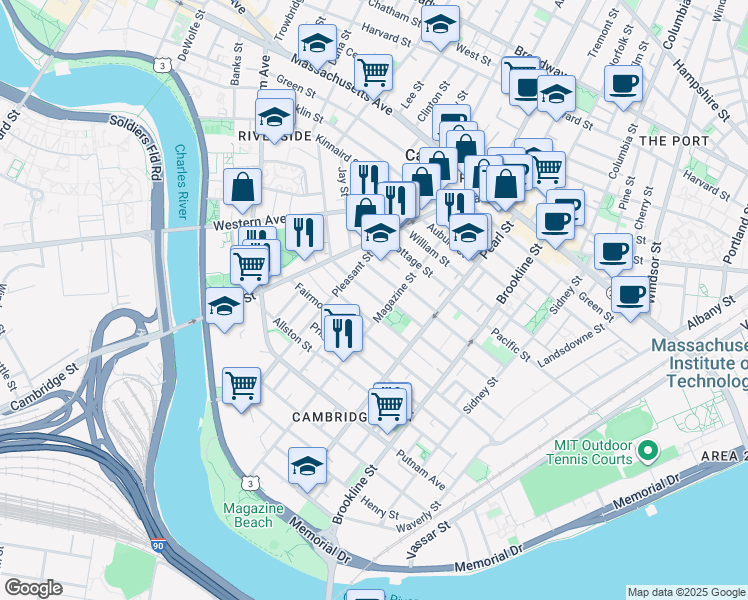 map of restaurants, bars, coffee shops, grocery stores, and more near in Cambridge