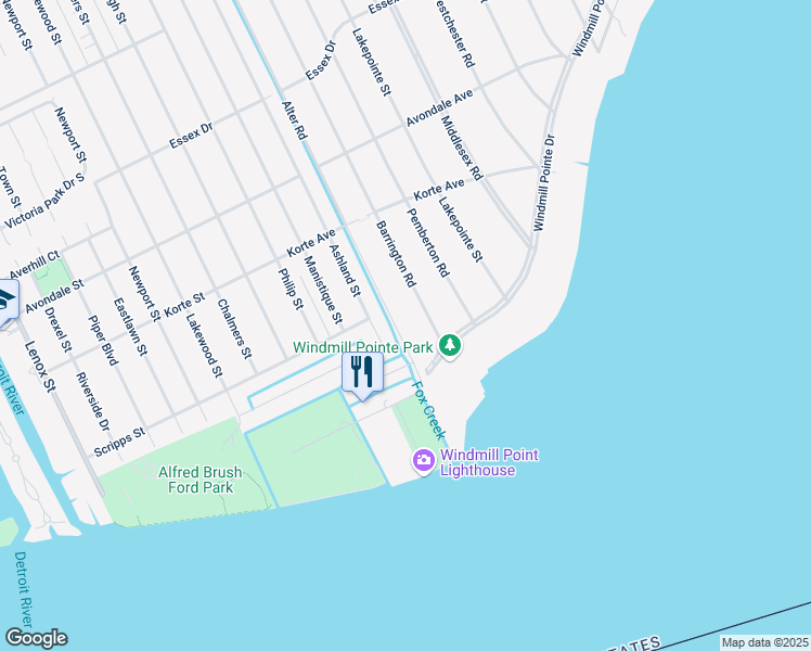 map of restaurants, bars, coffee shops, grocery stores, and more near 14818 Harbor Island Street in Detroit