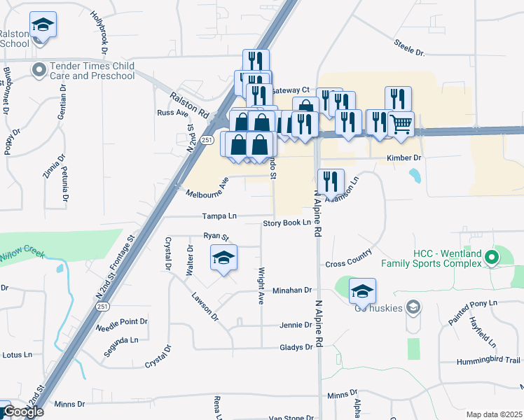 map of restaurants, bars, coffee shops, grocery stores, and more near 834 Tampa Lane in Machesney Park