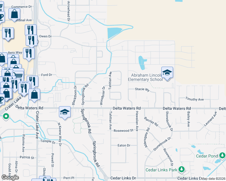 map of restaurants, bars, coffee shops, grocery stores, and more near 3061 Tahitian Avenue in Medford