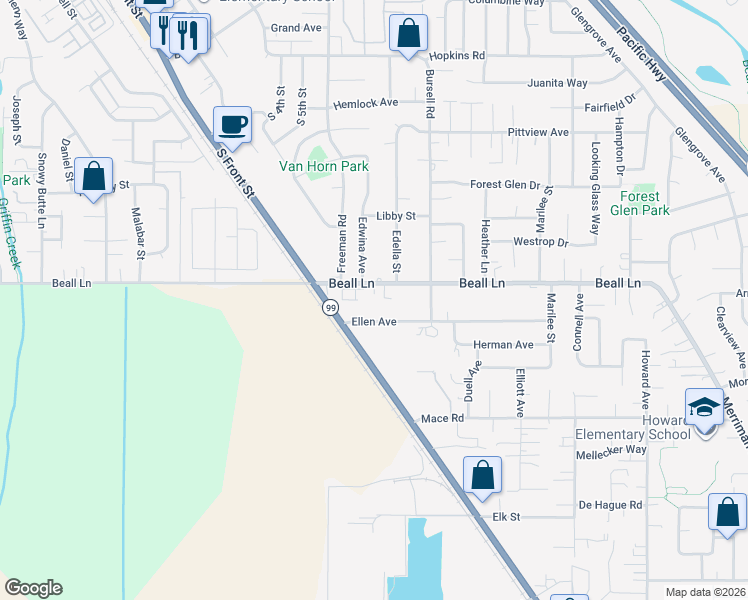 map of restaurants, bars, coffee shops, grocery stores, and more near 1119 Ellen Avenue in Medford