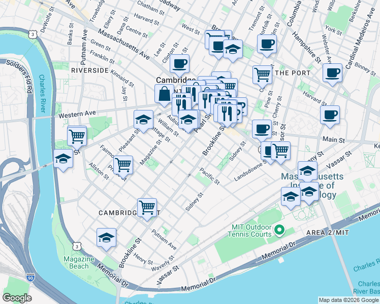map of restaurants, bars, coffee shops, grocery stores, and more near 15 Lopez Street in Cambridge