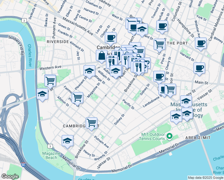 map of restaurants, bars, coffee shops, grocery stores, and more near 15 Lopez Street in Cambridge