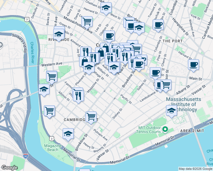 map of restaurants, bars, coffee shops, grocery stores, and more near 31 Decatur Street in Cambridge